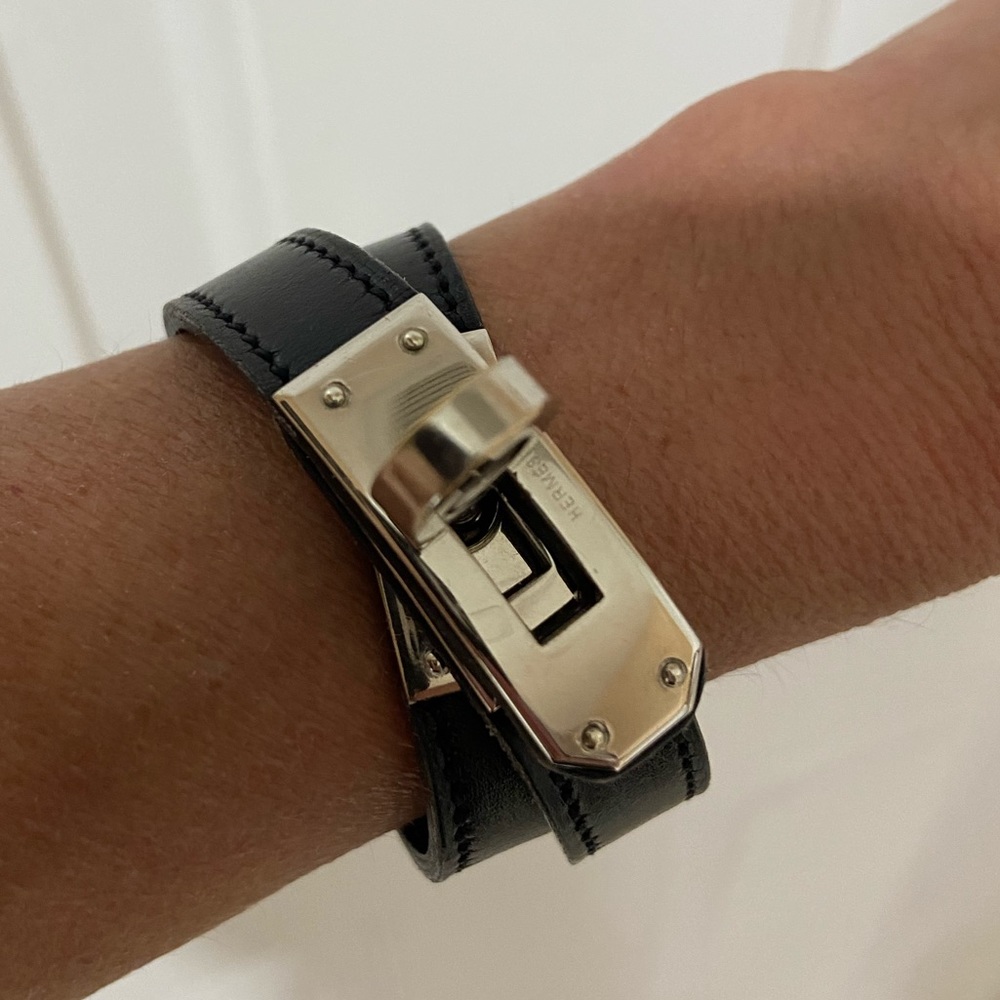 Hermes double leather, silver hardware, lock bracelet